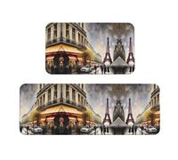 Set di 2 tappetini antiscivolo da cucina con pittura a olio e Torre Eiffel, per casa, ufficio, lavanderia