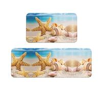 Set di 2 tappetini antiscivolo da cucina con stelle marine e conchiglie sulla spiaggia, ergonomici, per cucina, bar, scrivania