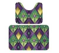 Set di 2 tappetini da bagno colorati a zigzag, motivo mardi gras Fleur De Lis, tappetino da bagno e tappetino antiscivolo con tappetino per WC
