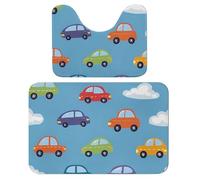 Set di 2 tappetini da bagno con auto a forma di nuvola, carino, taxi, assorbente, tappetino da bagno e tappetino antiscivolo con piedistallo