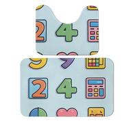 Set di 2 tappetini da bagno con icone della matematica, con numeri colorati, assorbente, tappetino da bagno e tappetino da bagno, tappetino antiscivolo con piedistallo