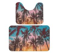 Set di 2 tappetini da bagno con motivo a palme oceaniche e tramonto alle Hawaii, tappetino da bagno assorbente e tappetino da bagno, tappetino antiscivolo con piedistallo