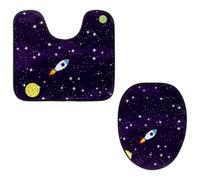 Set di 2 tappetini da bagno con piedistallo, tappetino sagomato a forma di U e copriwater, morbida flanella antiscivolo, copriwater, motivo: galassia spaziale, ultra violetto, galattico