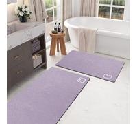 Set di 2 tappetini da bagno in terra di diatomee, ad asciugatura rapida, antiscivolo, con retro in gomma, tappetino da bagno assorbente, sottile, 40 x 60 cm + 40 x 110 cm, lavanda
