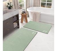 Set di 2 tappetini da bagno in terra di diatomee, ad asciugatura rapida, antiscivolo, con retro in gomma, tappetini da bagno assorbenti, sottili, 40 x 60 cm + 40 x 110 cm, verde salvia