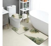 Set di 2 tappetini da bagno tropicali, con foglie di palma verdi, morbidi, assorbenti, antiscivolo, a forma di U, lavabili, per l'estate, la spiaggia, ad asciugatura rapida, in memory foam, set di