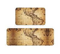 Set di 2 tappetini da cucina antiscivolo con mappa del mondo, ergonomici, per cucina, bar, scrivania
