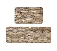 Set di 2 tappetini da cucina antiscivolo con pareti di mattoni rustici, ergonomici, per cucina, bar, scrivania