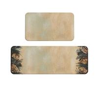 Set di 2 tappetini da cucina con bordo a forma di pigna, antiscivolo, assorbenti, per feste, casa, cucina, ufficio