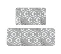 Set di 2 tappetini da cucina con figure geometriche, colore argento, antiscivolo, per cucina, pavimento, ufficio