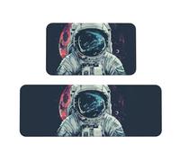 Set di 2 tappetini da cucina con stampa astronauta lunare, antiscivolo, assorbenti, comodi, per casa e ufficio, impermeabili