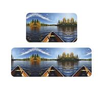 Set di 2 tappetini da cucina con stampa canoa sul lago, design vivace per pavimenti eleganti e funzionali