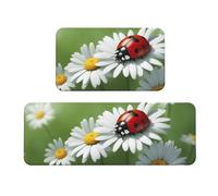 Set di 2 tappetini da cucina con stampa coccinella su margherita, antiscivolo, impermeabile, comodo tappetino decorativo