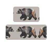 Set di 2 tappetini da cucina con stampa di orso che cammina, antiscivolo, adatti per cucina, lavanderia e ingresso