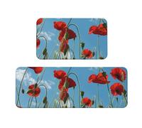 Set di 2 tappetini da cucina con stampa di papaveri, antiscivolo, assorbenti, per feste, casa, cucina, ufficio