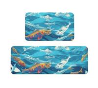 Set di 2 tappetini da cucina con stampa di pesci, antiscivolo e assorbenti, per feste, casa, cucina, ufficio
