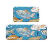 Set di 2 tappetini da cucina con stampa di pesci, antiscivolo e assorbenti, per feste, casa, cucina, ufficio