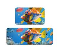 Set di 2 tappetini da cucina con stampa di pesci colorati, antiscivolo e assorbenti, per feste, casa, cucina, ufficio