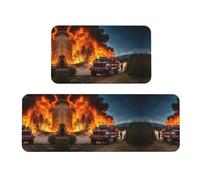 Set di 2 tappetini da cucina con stampa pompiere vigile del fuoco, antiscivolo, assorbente, confortevole, per casa e ufficio