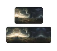 Set di 2 tappetini da cucina con stampa Tornado, antiscivolo, adatti per cucina, lavanderia e ingresso