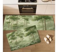 Set di 2 Tappetini da Cucina Foresta Di Margherite Nebbiosa Tappeto da Cucina Dream Builder Antiscivolo Tappetino Passatoia per Lavanderia, Camera da Letto, Ufficio, 40x60cm+40x120cm Verde Menta