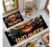 Set di 2 Tappetini da Cucina Graffiti Strada, 43x75cm+43x120cm | Tappeti e Zerbini da Cucina Zucca Gotica Grottesca, Passatoia Antiscivolo, Lavabile, Resistente all'olio per Ingresso e Corridoi