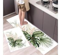 Set di 2 Tappetini da Cucina Monstera Tropicale Deliziosa Tappeto da Cucina Acquerello Lusso Antiscivolo Tappetino Passatoia per Lavanderia, Camera da Letto, Ufficio, 43x75cm+43x150cm Giallo-Verde