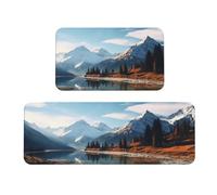 Set di 2 tappetini da cucina per pavimento, antiscivolo, lavabili in lavatrice, motivo: montagne che circondano il lago, per lavanderia, lavanderia