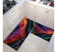 Set Di 2 Tappetini Da Cucina Rosso Blu Antiscivolo Lavabili Anti-Affaticamento Per Scrivania In Piedi, Formazioni Rocciose Naturali 3D Decorazione Per La Casa (Paesaggio Fantasy, 44X75+44X120Cm)