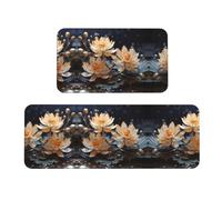 Set di 2 tappetini imbottiti in stile bohémien con motivo di loto bianco, un buon aiuto per stare in piedi in cucina e antiscivolo in bagno