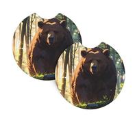 Set di 2 tappetini per auto con motivo orso marrone nella foresta, 6,9 cm, adatto per una varietà di modelli di auto, carino e pratico