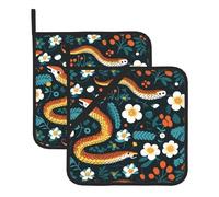 Set di 2 tappetini quadrati resistenti al calore con stampa di serpenti e fiori WHJSSF spesso isolamento termico per piani di lavoro della cucina lavastoviglie