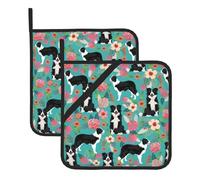 Set di 2 tappetini quadrati resistenti al calore con stampa floreale Border Collie Florals tappetino quadrato resistente al calore adatto per cuocere e cucinare
