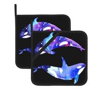 Set di 2 tappetini quadrati resistenti al calore con stampa Orca Killer Whale, quadrati, resistenti al calore, adatti per cuocere e cucinare