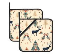 Set di 2 tappetini quadrati resistenti al calore HJFCZH con frecce da caccia triangoli cervi stampati spesso isolamento termico per piani di lavoro della cucina lavastoviglie