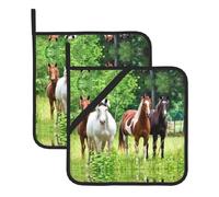 Set di 2 tappetini resistenti al calore con stampa di cavalli bianchi marroni, adatti per cucinare e cuocere al forno