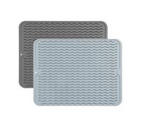 Set di 2 tappetini scolapiatti lavabili in silicone per stoviglie, antiscivolo, impermeabili, anti-scottature, tappetino per lavello da cucina (F, 40 x 50 x 0,8 cm)
