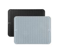 Set di 2 tappetini scolapiatti lavabili in silicone per stoviglie, antiscivolo, impermeabili, anti-scottature, tappetino per lavello da cucina (E, 40 x 50 x 0,8 cm)