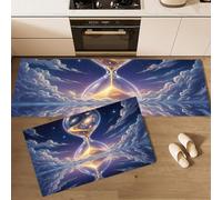 Set Di 2 Tappetino Da Cucina Clessidra Cielo Stellato Fantastico | Tappetini E Zerbini Paesaggio Surreale Mare Nuvole Blu Per Interni Pavimento Bagno, Tappeto Da Cucina Antiscivolo, 50X80+50X180
