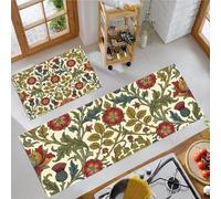 Set Di 2 Tappetino Da Cucina Con Fiori E Rampicanti Vintage, Tappetini E Zerbini Cardo Di William Morris Verde Oliva Per Interni Pavimento Bagno, Tappeto Da Cucina Antiscivolo Set, 40X60+40X120Cm