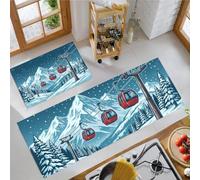 Set Di 2 Tappetino Da Cucina Veicolo Turistico Escursioni Montagna | Tappetini E Zerbini Paesaggio Invernale Ciano Scuro Per Interni Pavimento Bagno, Tappeto Da Cucina Antiscivolo, 40X60+40X120