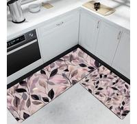 Set di 2 Tappeto da cucina Con Foglie sparse, Tappetini da Cucina Lavabili, Rosato-viola Runner Antiscivolo Tappetino da Moderno minimalista Assorbente per Ingresso e Corridoio 43x75cm+43x150cm