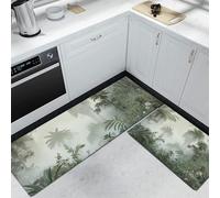 Set di 2 Tappeto da cucina Con Palme felci, Tappetini da Cucina Lavabili, Grigio-verde Runner Antiscivolo Tappetino da Giungla tropicale Assorbente per Ingresso e Corridoio 40x60cm+40x120cm