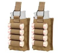 Set di 2 Tasche Tattiche Universali MOLLE per Caricatori, Accessorio Militare a Tasca Singola con Porta-cartucce Elastico per 4 Cartucce da Fucile Calibro 12(Brown)