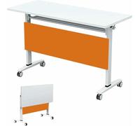 Set di 2 tavoli da conferenza pieghevoli, ruote bloccabili, scrivania portatile per riunioni per ufficio, casa, aula, soluzione versatile salvaspazio