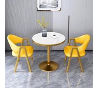 Set di 2 tavoli da pranzo per pub, 3 pezzi, 27in / 70 cm, rotondo, in finto marmo e legno, per colazione, cena, conferenza