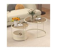 Set di 2 tavolini da caffè moderni impilabili, rotondi in vetro, per soggiorno e camera da letto, tavolini impilabili Mid-Century, in bianco crema e marrone (59,9 cm + 45 cm)
