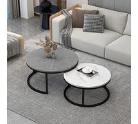 Set di 2 tavolini da caffè moderni in ardesia con struttura in metallo grigio e bianco, mobili contemporanei per camera da letto e soggiorno, design elegante con comodi cassetti, dimensioni 70 x 45/50
