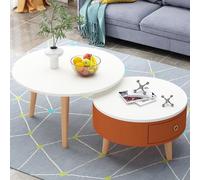 Set di 2 tavolini da caffè Nesting - Design moderno con angoli arrotondati a 360° e contenitore aperto - Elegante tavolo centrale per soggiorno o studio - finitura bianco e arancione