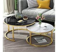 Set di 2 tavolini da caffè Nesting - Moderno piano rotondo in finto marmo con telaio ad arco dorato, base in acciaio allargata per soggiorno, ufficio, balcone